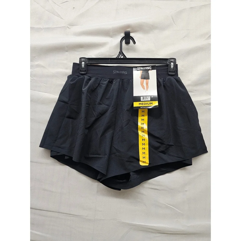 Spalding Womens Active Shorts Black Polyester Blend Workout Size Medium